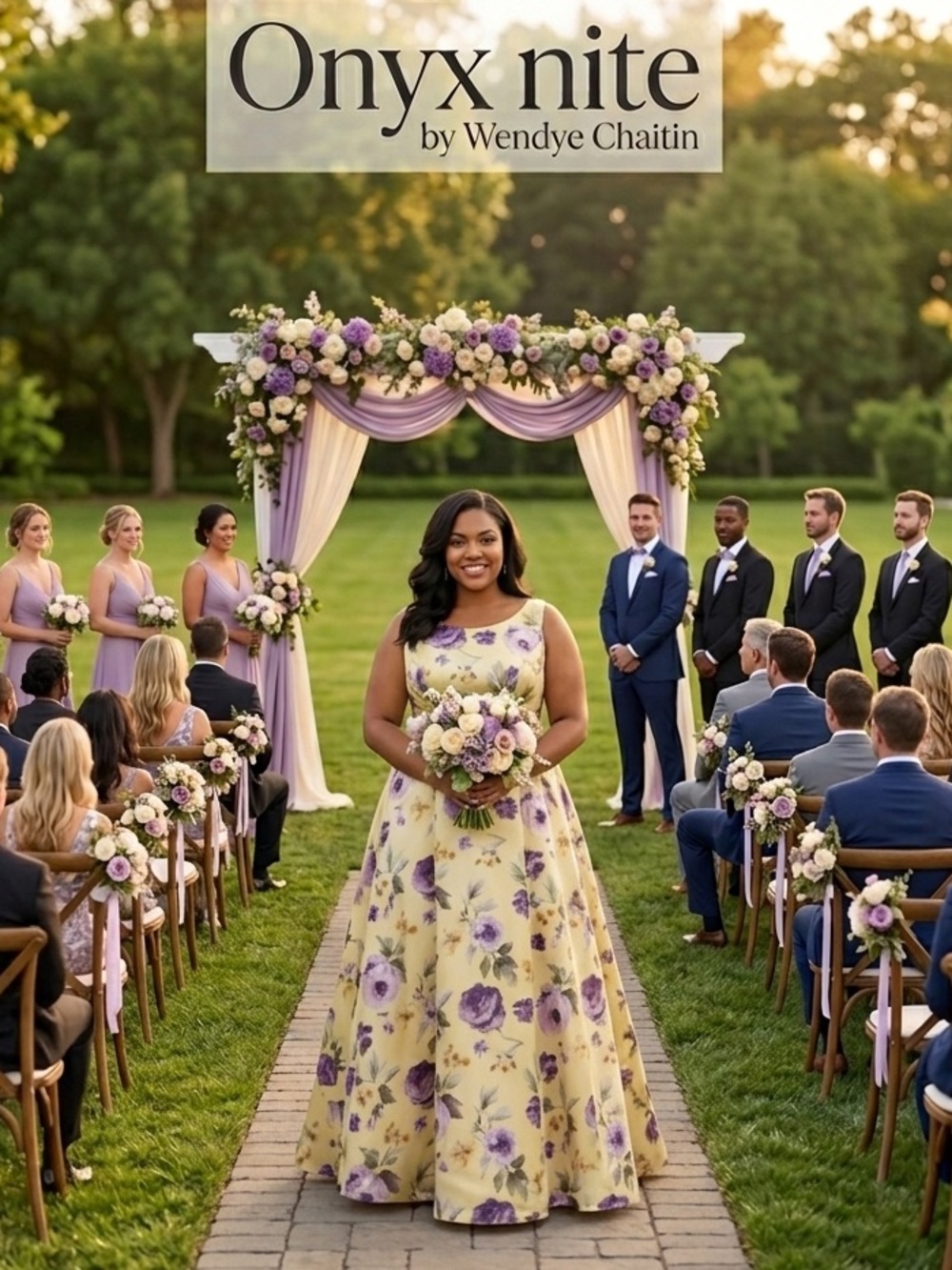 Onyx Nite Yellow & Purple Floral A-Line Gown
